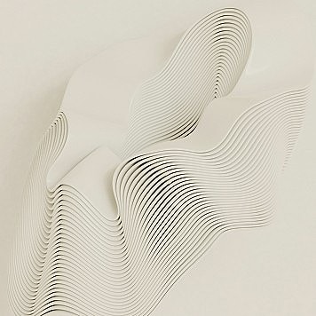 Abstract white wave sculpture on a light background.